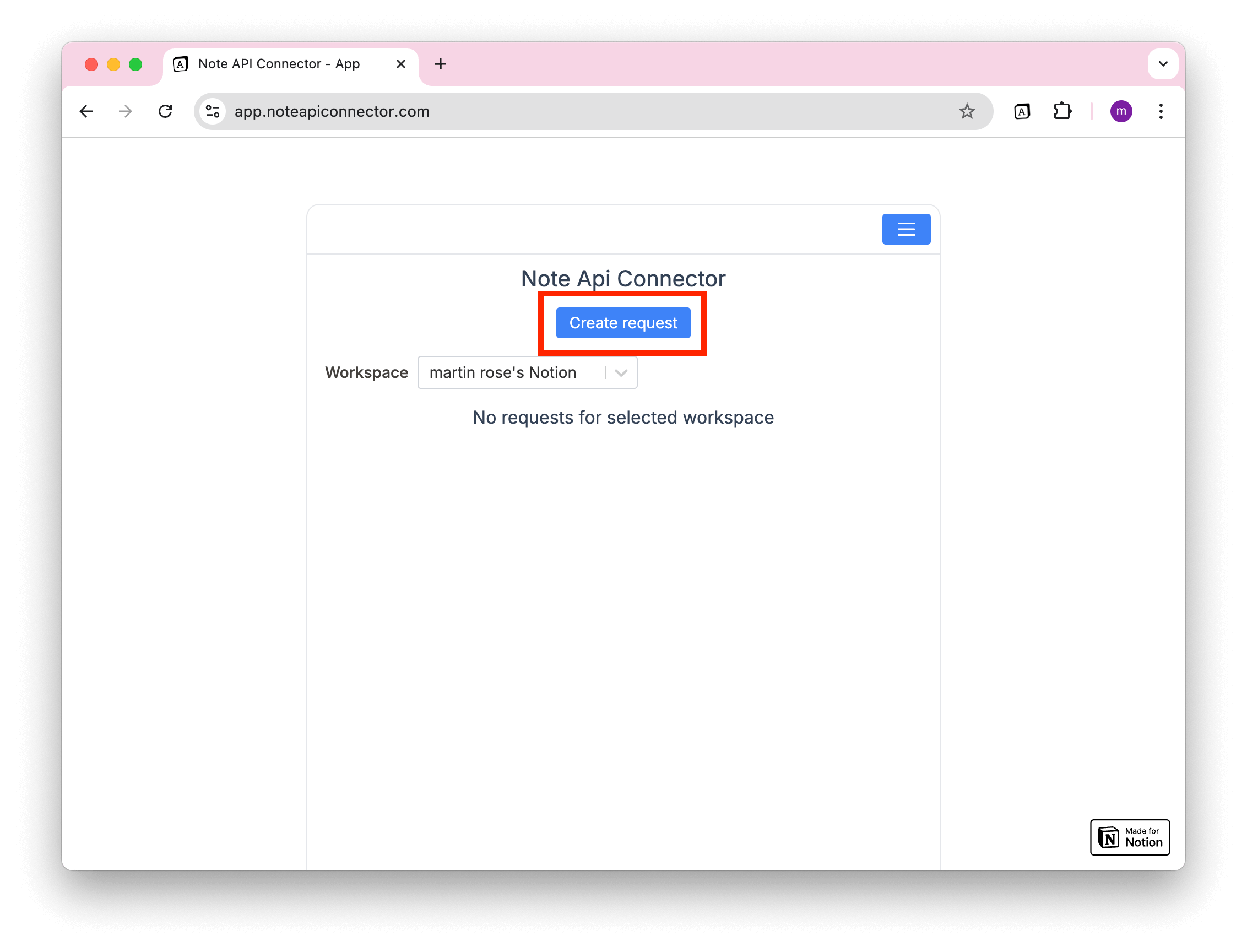 Create Request Button